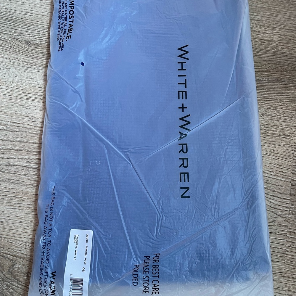 White + Warren Admiral Blue Cashmere Waffle Scarf 20590 - Picture 3 of 6